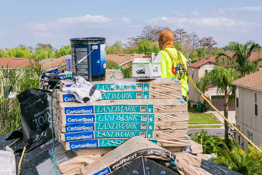 pile of landmark certified roof materials