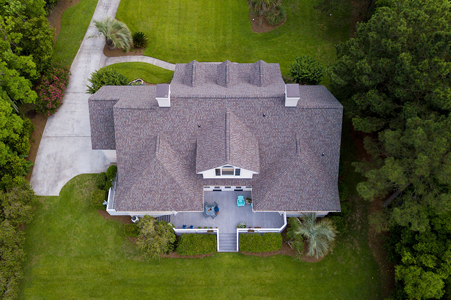 top aerial view of house